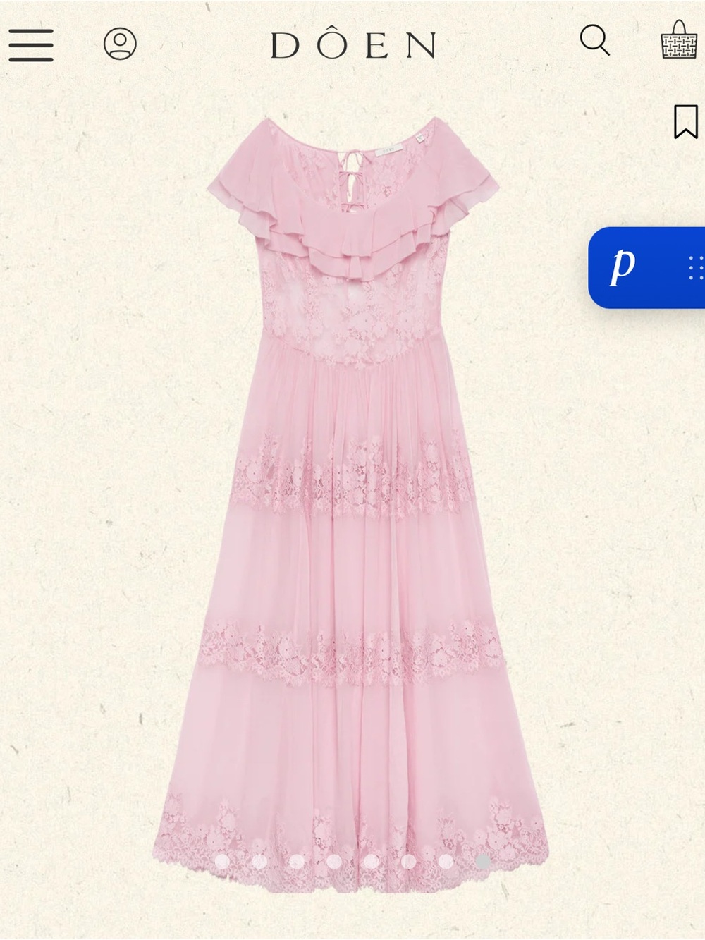 Doen Pink Ruffled Lace Maxi Dress with Sheer Bodice - Picture 3 of 7
